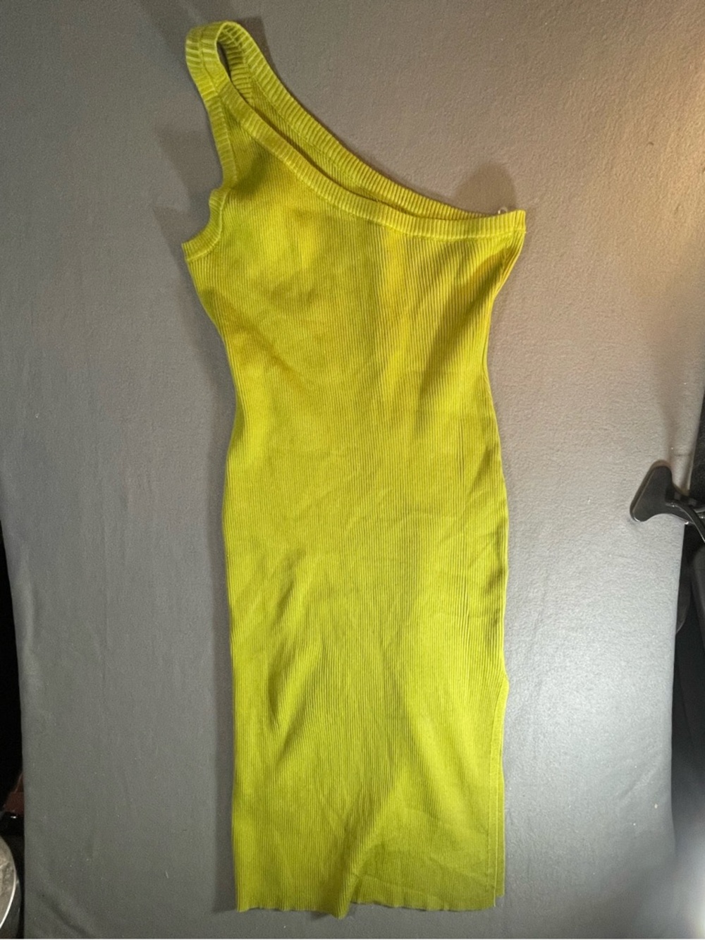 Fashion Nova One-Shoulder Ribbed Dress in Lime
